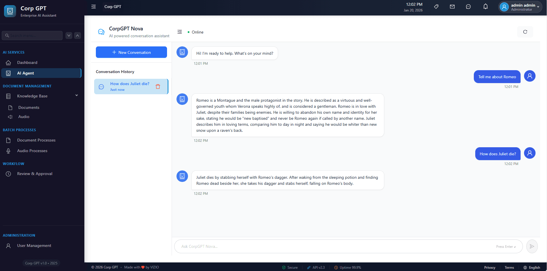 CorpGPT AI chatbot - ask questions about your documents in plain English