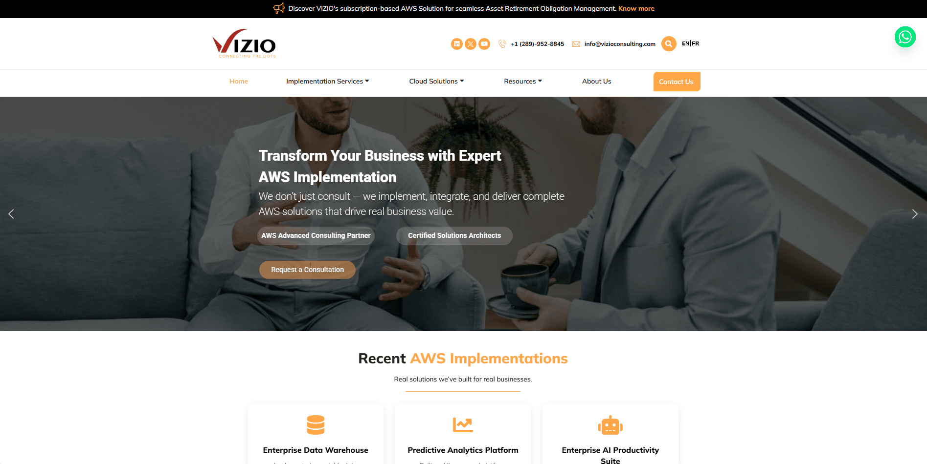 Vizio Consulting - Enterprise AI and digital transformation consulting services homepage